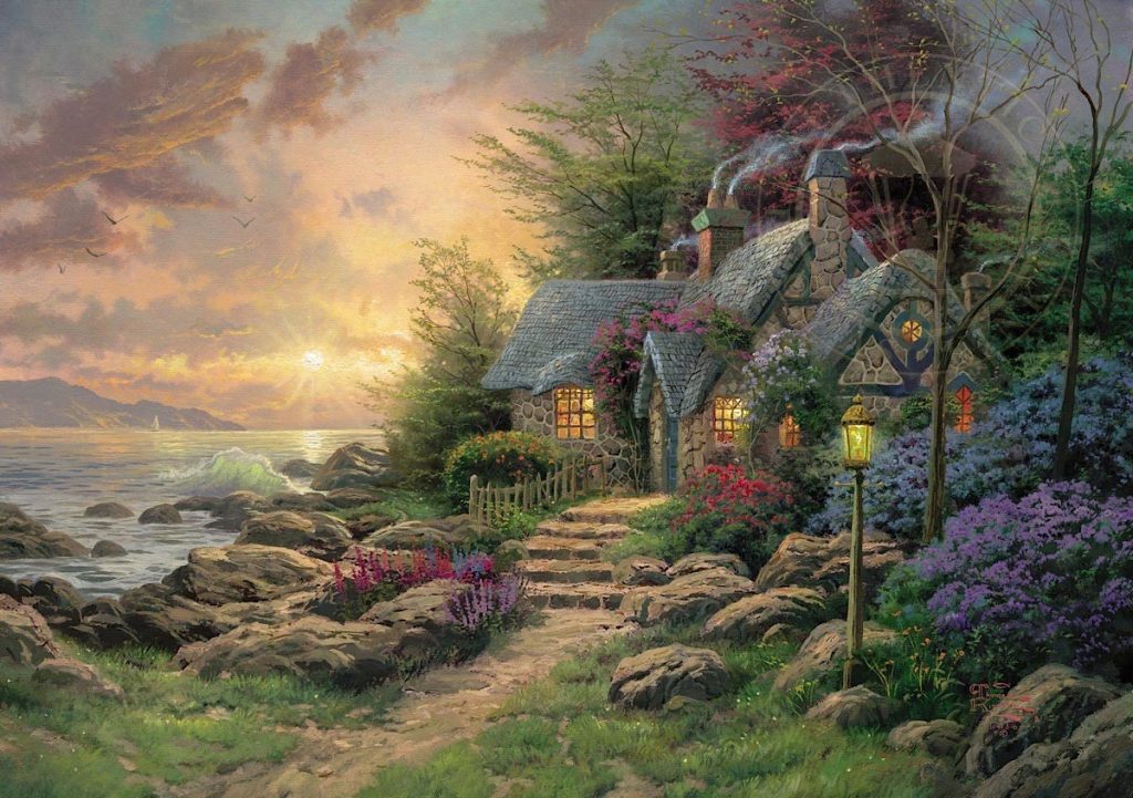 Thomas Kinkade Seaside Hideaway Painting Art 24 Round   Etsy