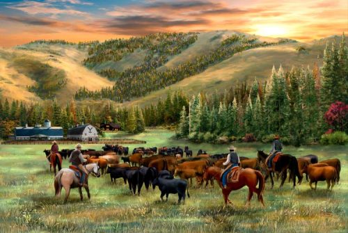 thomas kinkade evening round-up yellowstone