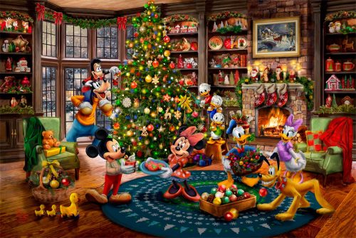 thomas kinkade mickey and minnie trimming the tree