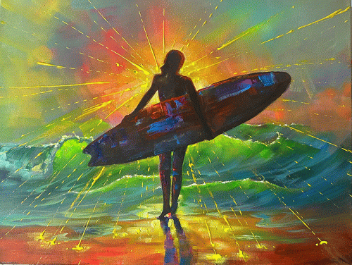 Little-Surfer-Girl-by Artist Jim Warren-Orig-16x20